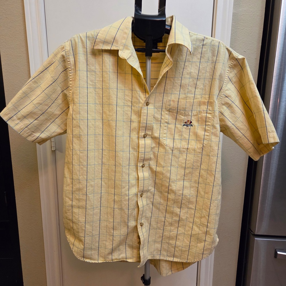 Ivy Crew Classics Men Large Yellow Windowpane Plaid Short Sleeve Button Up Shirt
